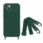 For iPhone 14 Fine Hole Silicone Phone Case with Lanyard(Dark Green)