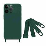 For iPhone 14 Pro Fine Hole Silicone Phone Case with Lanyard(Dark Green)