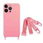 For iPhone 14 Pro Max Fine Hole Silicone Phone Case with Lanyard(Pink)