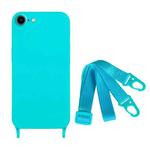 For iPhone SE 2022 / 2020 Fine Hole Silicone Phone Case with Lanyard(Blue)