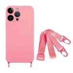 For iPhone 13 Pro Fine Hole Silicone Phone Case with Lanyard(Pink)