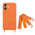 For iPhone 12 Fine Hole Silicone Phone Case with Lanyard(Orange)