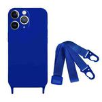 For iPhone 11 Pro Max Fine Hole Silicone Phone Case with Lanyard(Navy Blue)