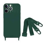 For iPhone 11 Pro Max Fine Hole Silicone Phone Case with Lanyard(Dark Green)