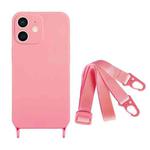 For iPhone 11 Fine Hole Silicone Phone Case with Lanyard(Pink)