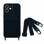 For iPhone 11 Fine Hole Silicone Phone Case with Lanyard(Black)