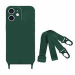 For iPhone 11 Fine Hole Silicone Phone Case with Lanyard(Dark Green)