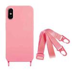 For iPhone XS / X Fine Hole Silicone Phone Case with Lanyard(Pink)