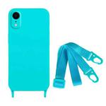 For iPhone XR Fine Hole Silicone Phone Case with Lanyard(Blue)