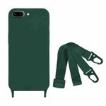 For iPhone 8 Plus / 7 Plus Fine Hole Silicone Phone Case with Lanyard(Dark Green)