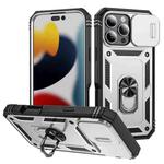 For iPhone 16 Pro Sliding Camshield TPU + PC Phone Case with Holder(White+Black)