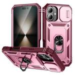 For iPhone 16 Plus Sliding Camshield TPU + PC Phone Case with Holder(Pink+Rose Red)