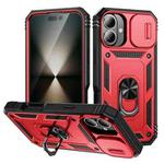 For iPhone 16 Sliding Camshield TPU + PC Phone Case with Holder(Red+Black)