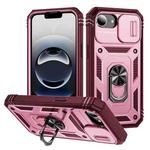 For iPhone 16e Sliding Camshield TPU + PC Phone Case with Holder(Pink+Rose Red)