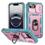 For iPhone 16e Sliding Camshield TPU + PC Phone Case with Holder(Pink+Green)