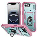 For iPhone 16e Sliding Camshield TPU + PC Phone Case with Holder(Green+Pink)