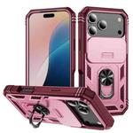 For iPhone 17 Pro Max Sliding Camshield TPU + PC Phone Case with Holder(Pink+Rose Red)