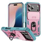 For iPhone 17 Pro Max Sliding Camshield TPU + PC Phone Case with Holder(Pink+Green)