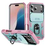 For iPhone 17 Pro Max Sliding Camshield TPU + PC Phone Case with Holder(Green+Pink)