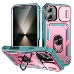 For iPhone 17 Sliding Camshield TPU + PC Phone Case with Holder(Green+Pink)