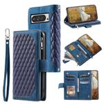 For Google Pixel 10 Pro XL Grid Texture Zipper Leather Phone Case with Lanyard(Blue)