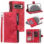 For Google Pixel 9 Pro XL Multi-Card Totem Zipper Leather Phone Case(Red)