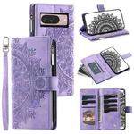 For Google Pixel 9 / 9 Pro Multi-Card Totem Zipper Leather Phone Case(Purple)