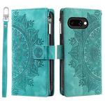 For Google Pixel 9a Multi-Card Totem Zipper Leather Phone Case(Green)