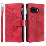 For Google Pixel 9a Multi-Card Totem Zipper Leather Phone Case(Red)