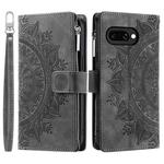 For Google Pixel 9a Multi-Card Totem Zipper Leather Phone Case(Grey)