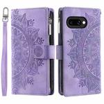 For Google Pixel 9a Multi-Card Totem Zipper Leather Phone Case(Purple)