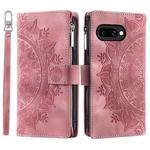 For Google Pixel 9a Multi-Card Totem Zipper Leather Phone Case(Pink)