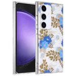 For Samsung Galaxy S23 FE 5G Dual-side Laminating IMD PC Hybrid TPU Phone Case(Blue Peony)