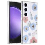 For Samsung Galaxy S23 FE 5G Dual-side Laminating IMD PC Hybrid TPU Phone Case(Blue Flower)