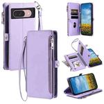 For Google Pixel 9 / 9 Pro Leather Stitching Multi-card Slot Zipper Phone Case(Purple)