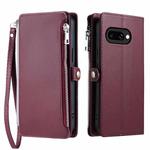 For Google Pixel 9a Leather Stitching Multi-card Slot Zipper Phone Case(Wine Red)