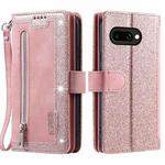 For Google Pixel 9a Zipper Wallet Bag Horizontal Flip PU Phone Case with 9 Card Slots(Rose Gold)