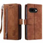 For Google Pixel 9a Zipper Wallet Bag Horizontal Flip PU Phone Case with 9 Card Slots(Brown)