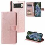 For Google Pixel 9 Pro XL Totem Flower Embossed Leather Phone Case with Lanyard(Rose Gold)