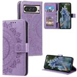 For Google Pixel 9 Pro XL Totem Flower Embossed Leather Phone Case with Lanyard(Purple)