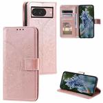 For Google Pixel 9 / 9 Pro Totem Flower Embossed Leather Phone Case with Lanyard(Rose Gold)