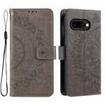 For Google Pixel 9a Totem Flower Embossed Leather Phone Case with Lanyard(Grey)