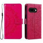 For Google Pixel 9a Totem Flower Embossed Leather Phone Case with Lanyard(Red)