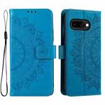 For Google Pixel 9a Totem Flower Embossed Leather Phone Case with Lanyard(Blue)