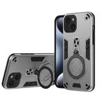 For iPhone 15 Metal Ring 360 Degree Rotating Holder PC Hybrid TPU Phone Case(Silver Grey)