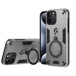 For iPhone 13 Pro Max Metal Ring 360 Degree Rotating Holder PC Hybrid TPU Phone Case(Silver Grey)