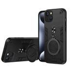 For iPhone 13 Metal Ring 360 Degree Rotating Holder PC Hybrid TPU Phone Case(Black)