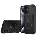 For Realme C55 Metal Ring 360 Degree Rotating Holder PC Hybrid TPU Phone Case(Black)