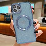 For iPhone 11 Pro Max Electroplating Pure Color Glitter Powder MagSafe Phone Case(Sierra Blue)