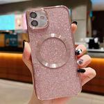 For iPhone 12 Electroplating Pure Color Glitter Powder MagSafe Phone Case(Pink)